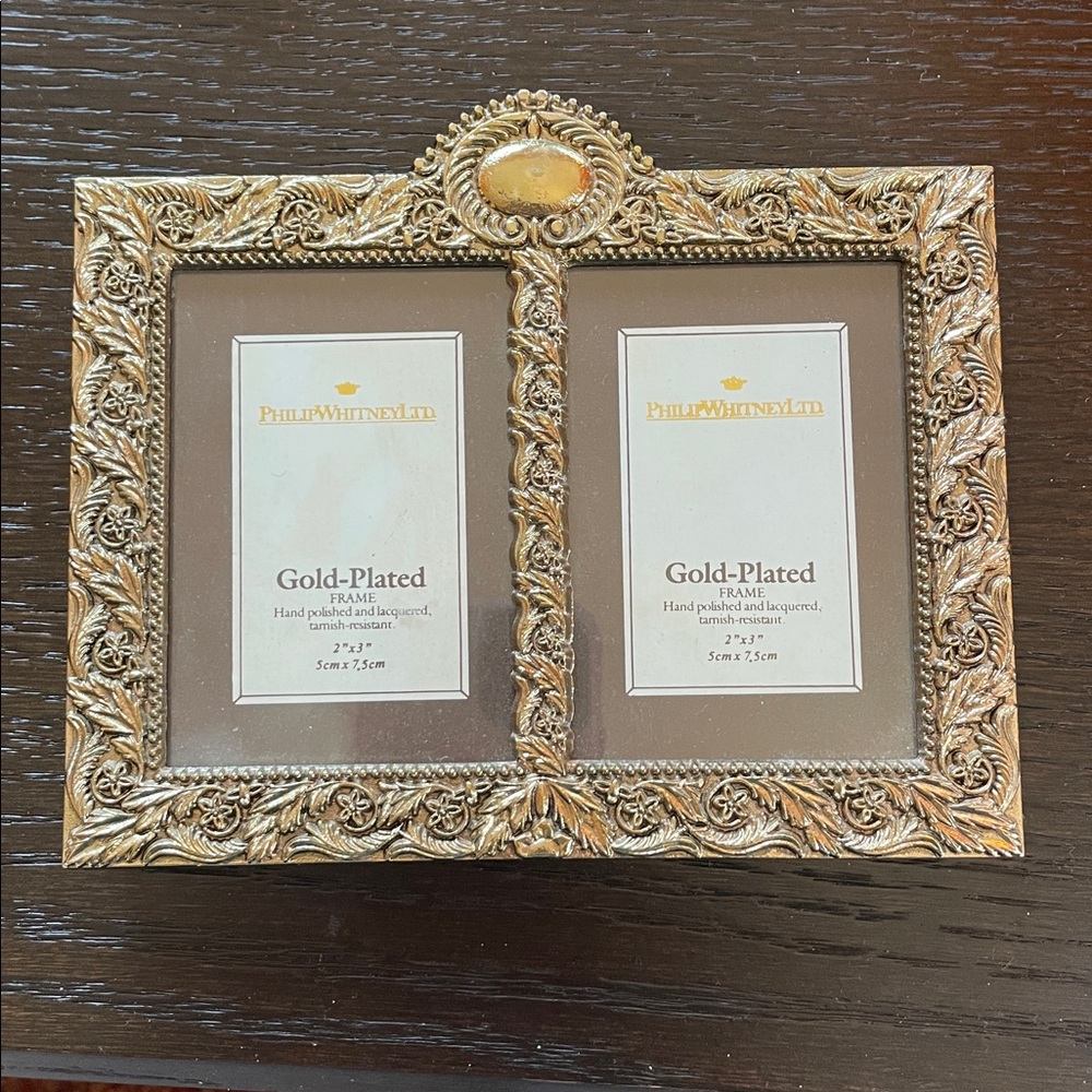 Philip Whitney Gold Plated double vintage Metal Picture Frame floral 2x3
